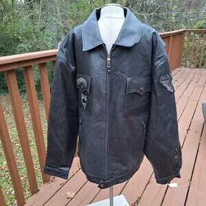 Phat Farm Leather Jacket Coat New York Men Cycle Club Black VTG Size 5XL Y2K
